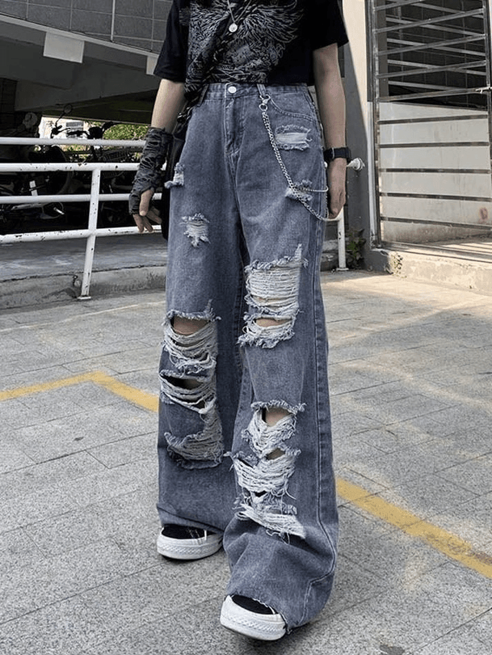 Frayed Detail High Waist Ripped Jeans