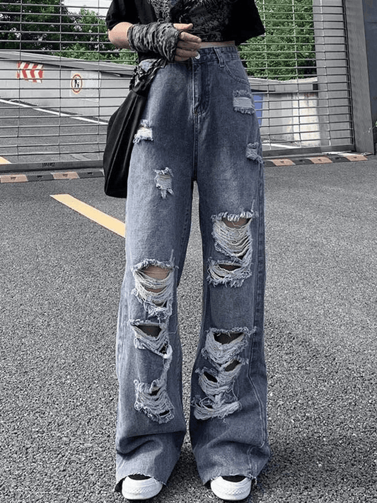 Frayed Detail High Waist Ripped Jeans