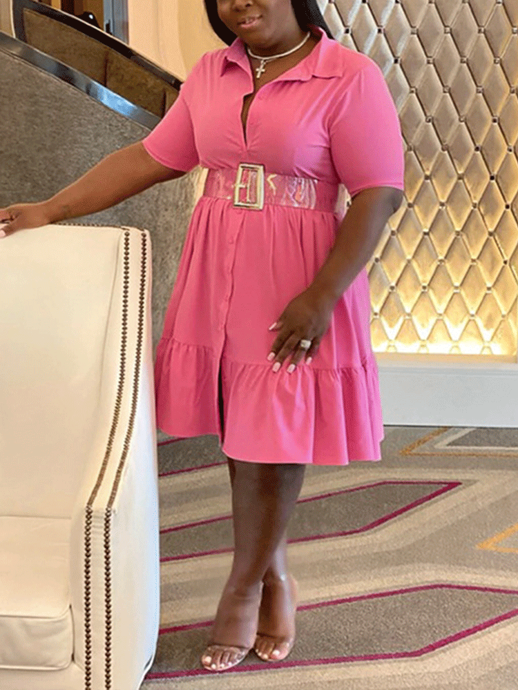 V-neck Lapels A-line Mini Dress