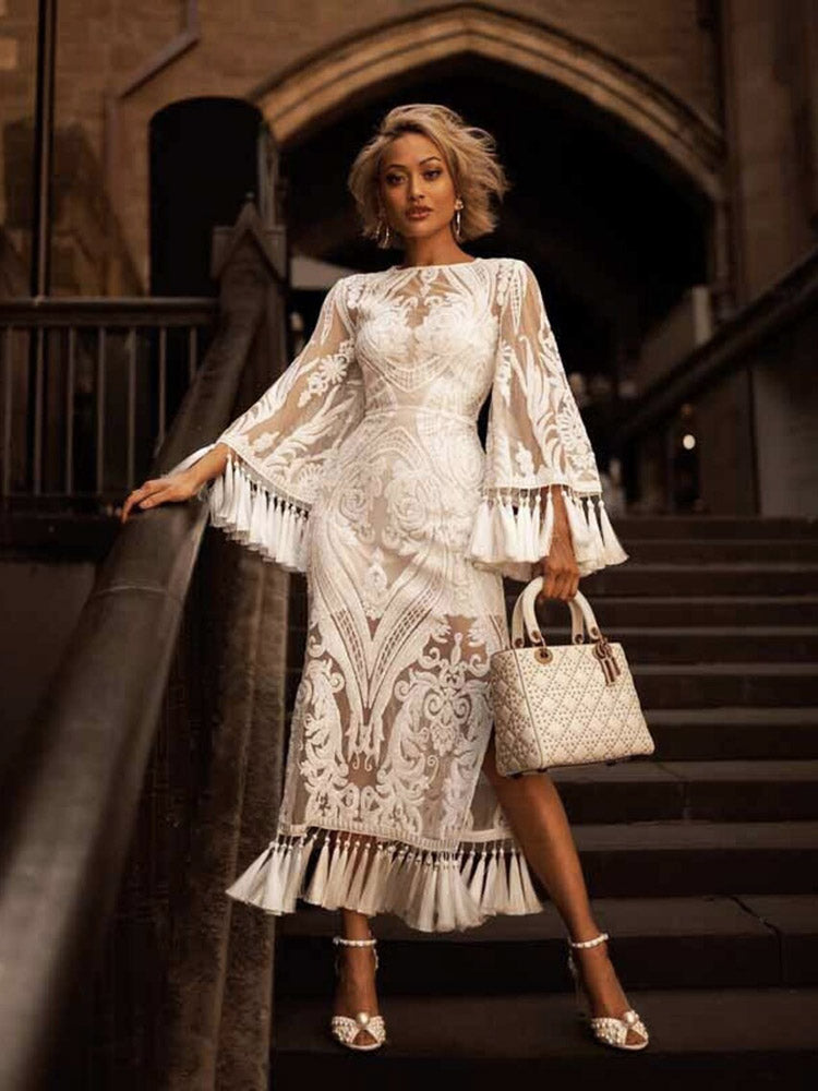 Lace Tassel Bell Sleeve Dresses