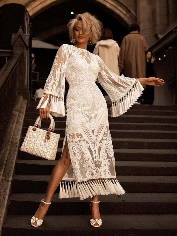 Lace Tassel Bell Sleeve Dresses
