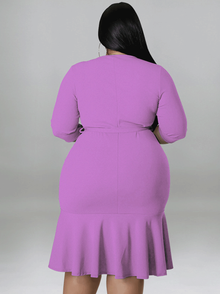 Ruffle Half Sleeve Belted Midi Dress