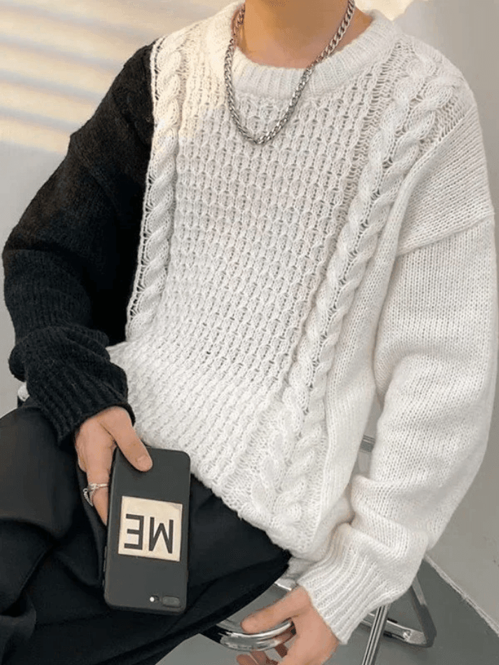 Men's Color Block Cable Knit Sweater
