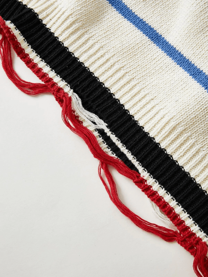 Men's Color Block Striped Distressed Sweater