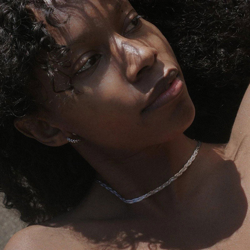 Wheat Chain Braided Choker Necklace - Silver