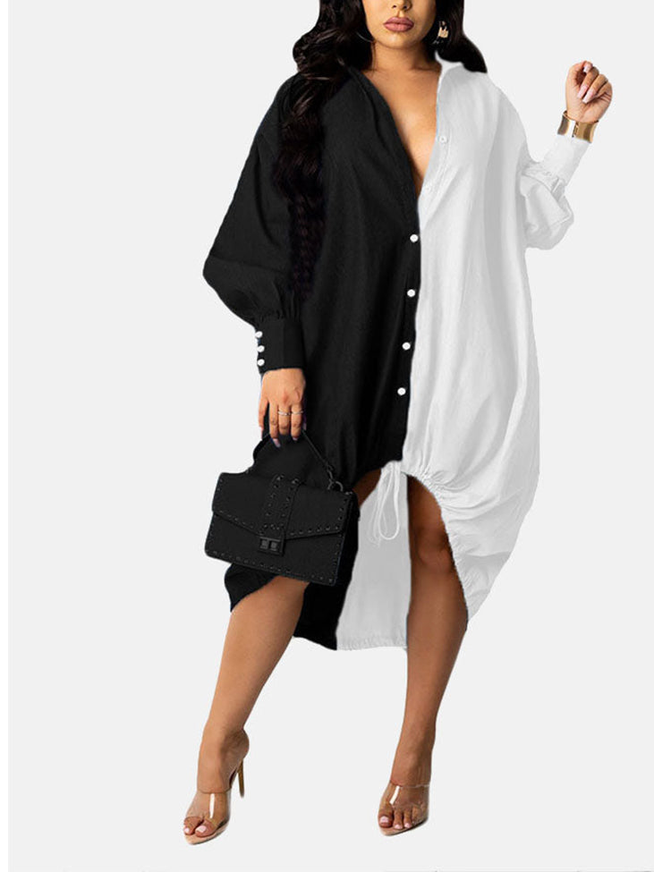 Turndown Collar Long Sleeve Shirt Dress