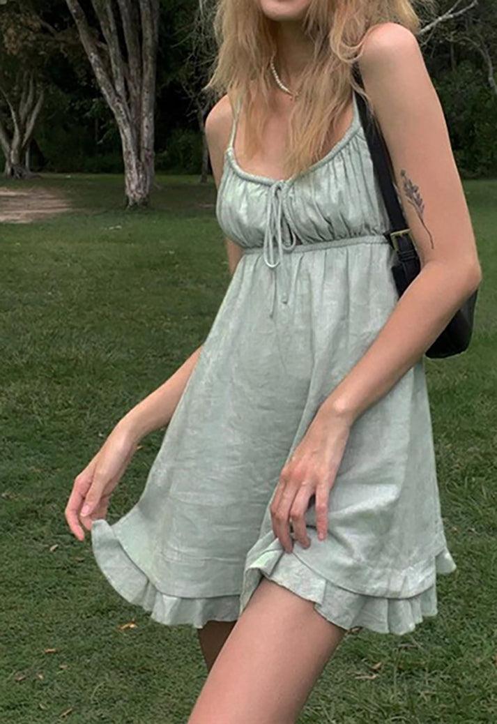 Open Back Ruffle Sling Mini Dress