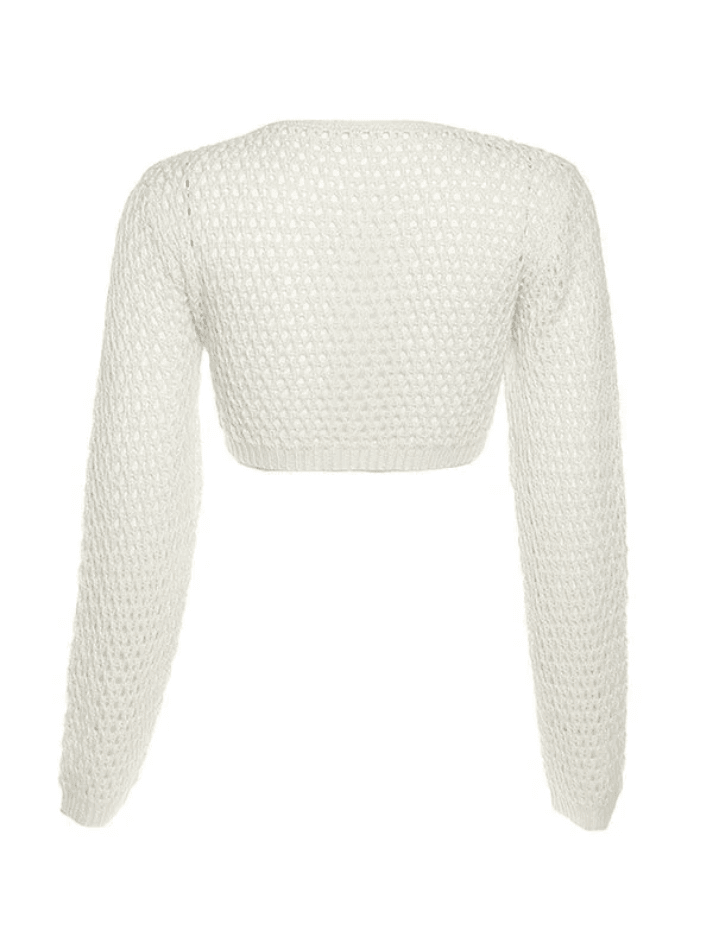 Open Front Crochet Knit Crop Top