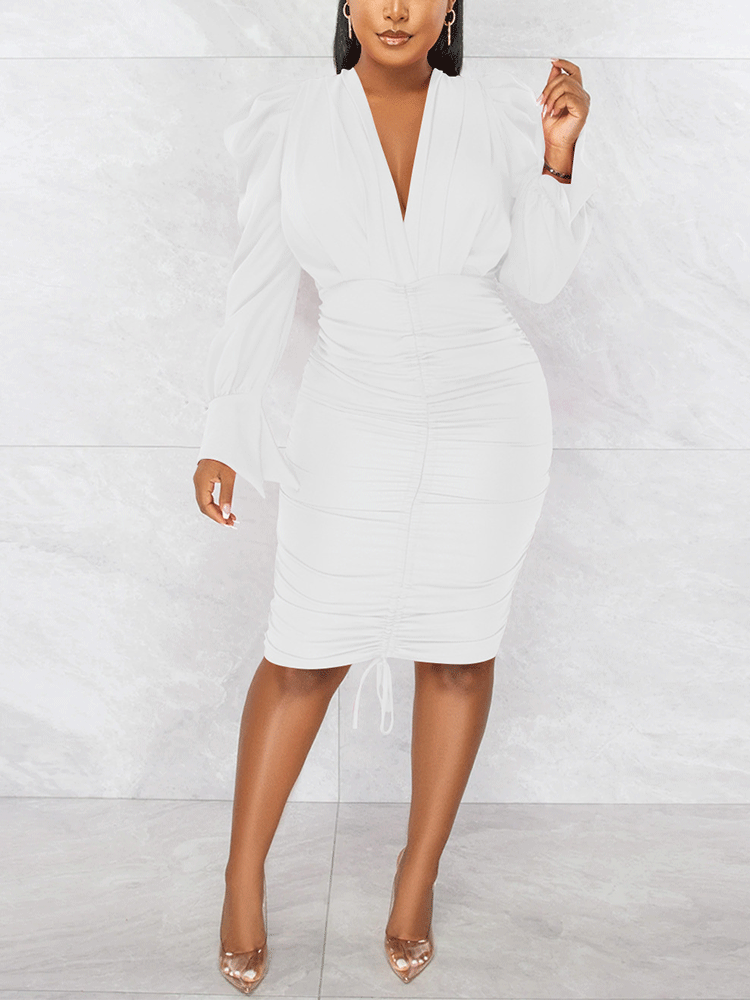Deep V-neck Ruched Mini Dress