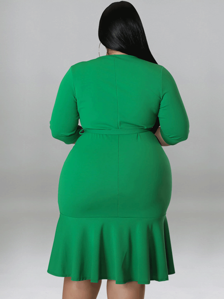 Ruffle Half Sleeve Belted Midi Dress