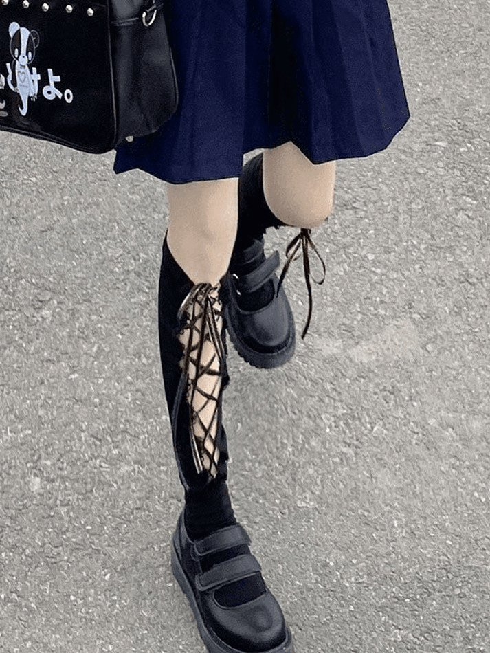 Preppy Style Lace Up Crew Socks