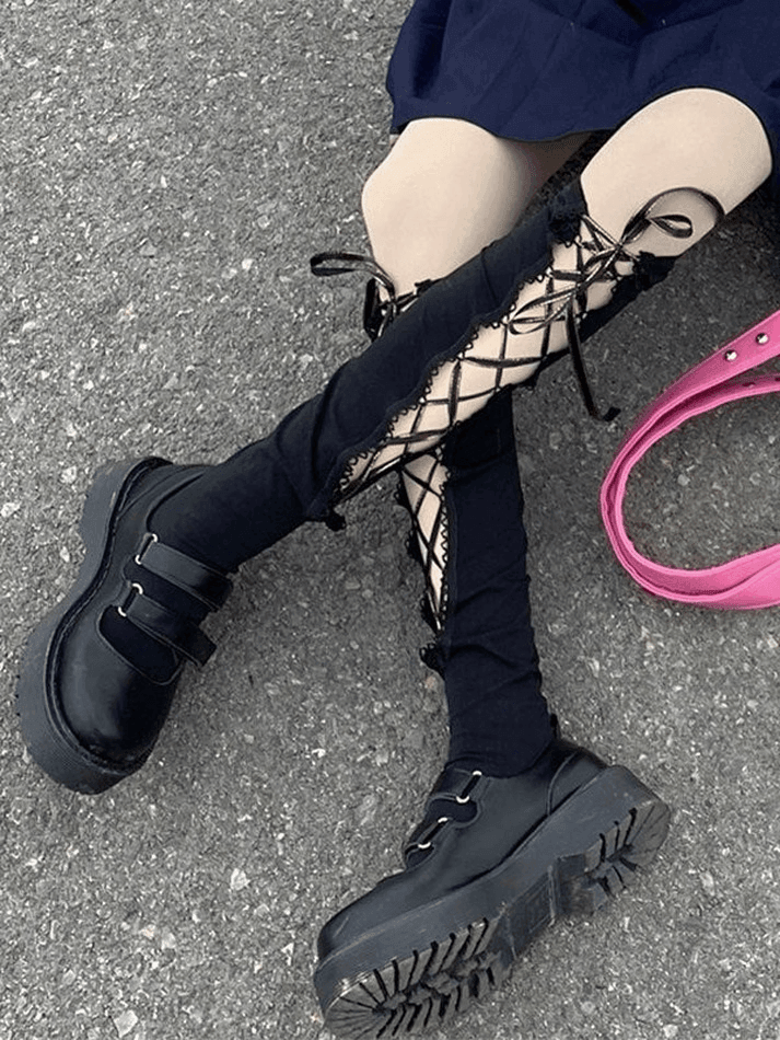 Preppy Style Lace Up Crew Socks