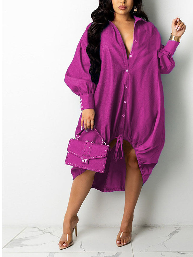 Turndown Collar Long Sleeve Shirt Dress