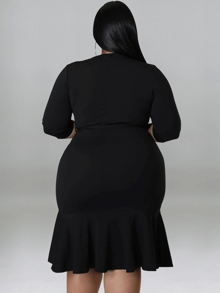 Ruffle Half Sleeve Belted Midi Dress