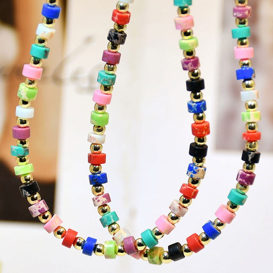 Mixed Color Enamel Beaded Choker Necklace - Multicolor