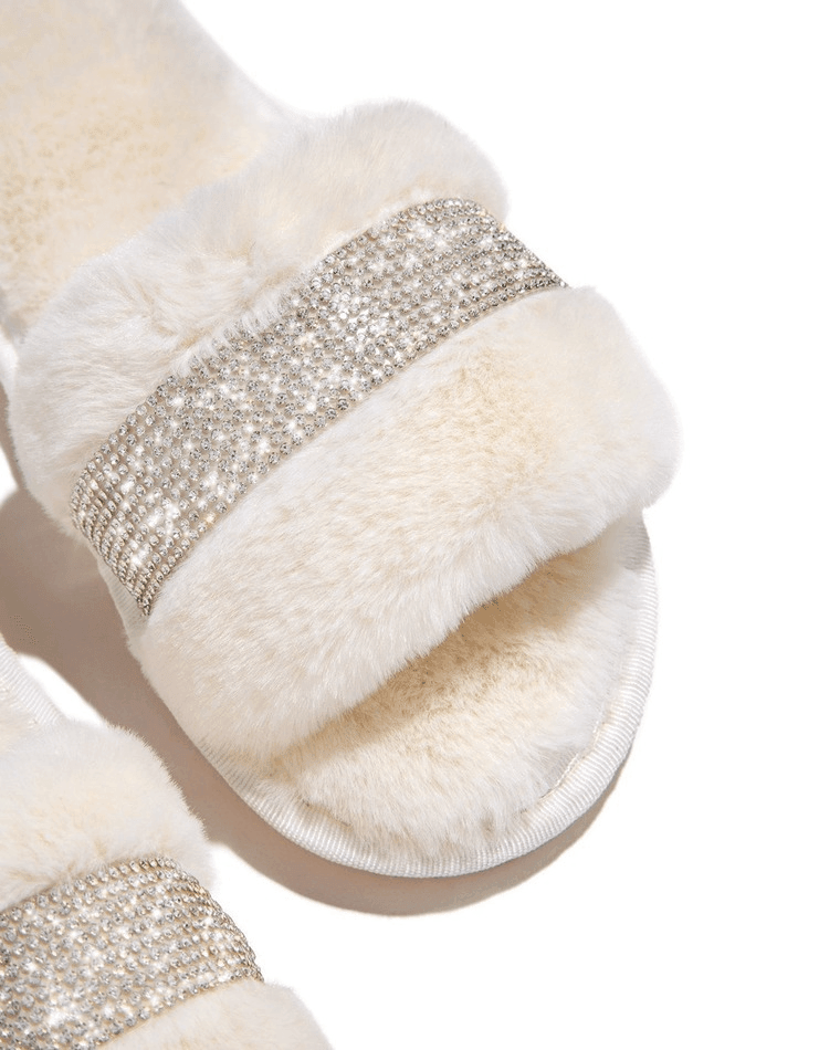 Rhinestone Fluff Flat Slippers