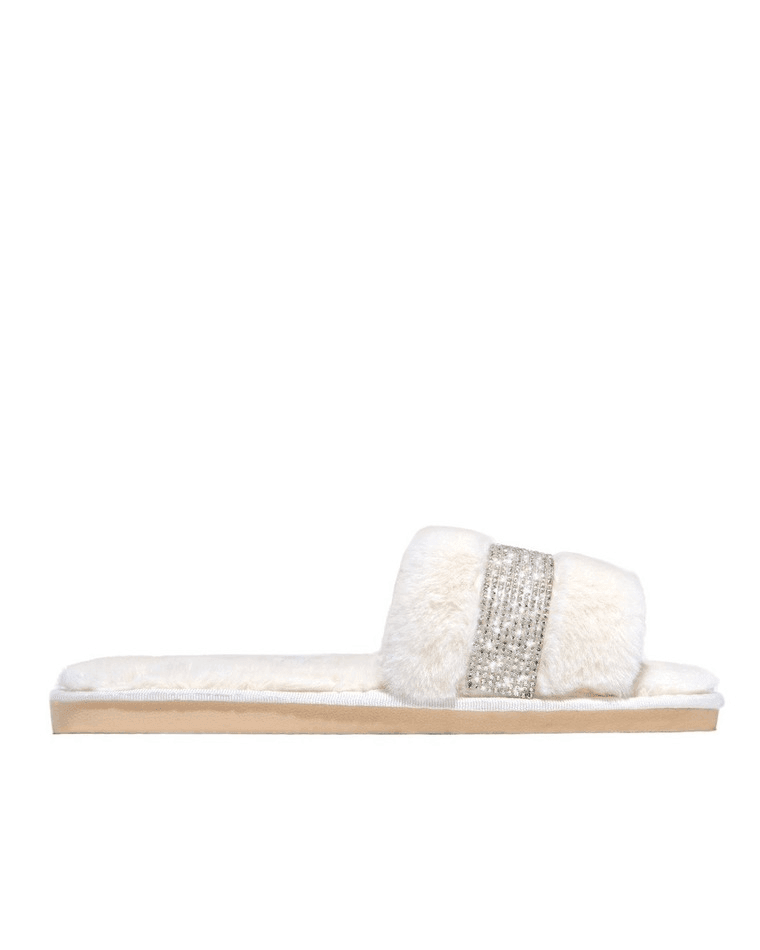 Rhinestone Fluff Flat Slippers