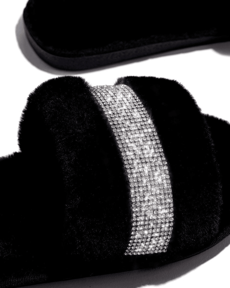 Rhinestone Fluff Flat Slippers