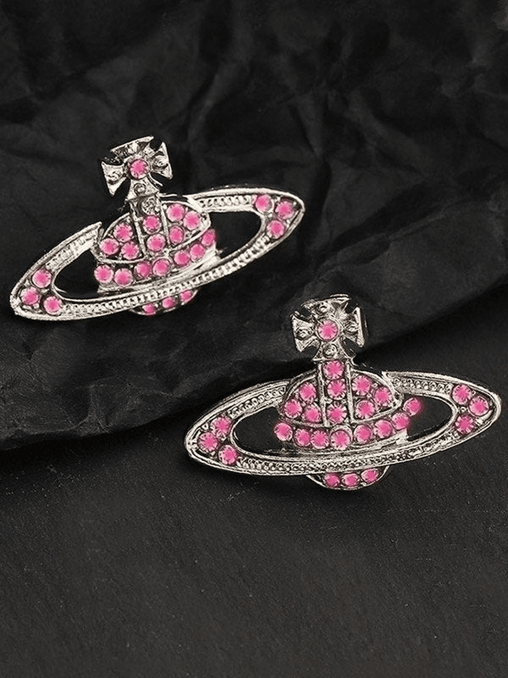 Rhinestone Planet Design Earring