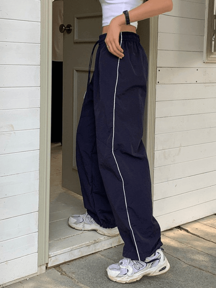 Side Piping Baggy Wide Leg Pants