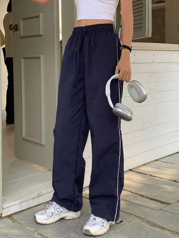 Side Piping Baggy Wide Leg Pants