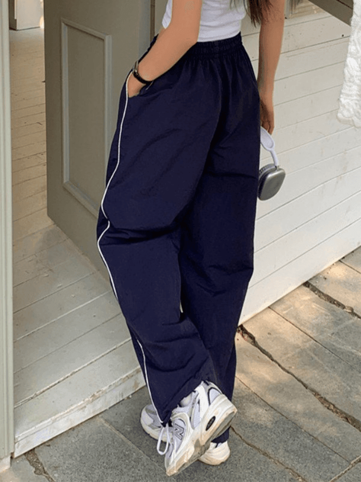 Side Piping Baggy Wide Leg Pants