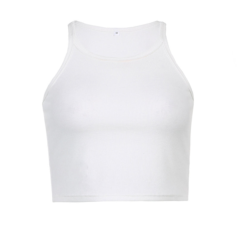 Simple Style Rib Knit Crop Tank Top - White