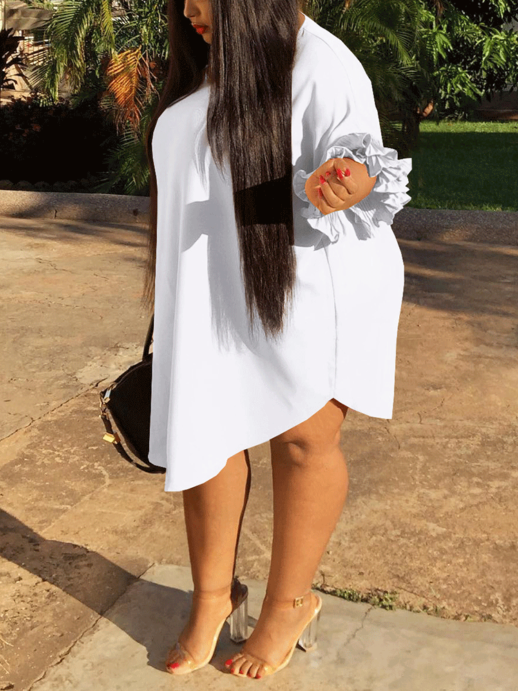 Ruffle Sleeve Swing Midi Dress