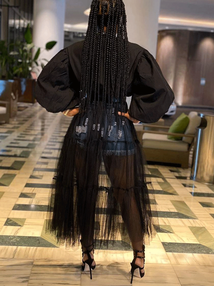 Sheer Mesh Patchwork Maxi Dress