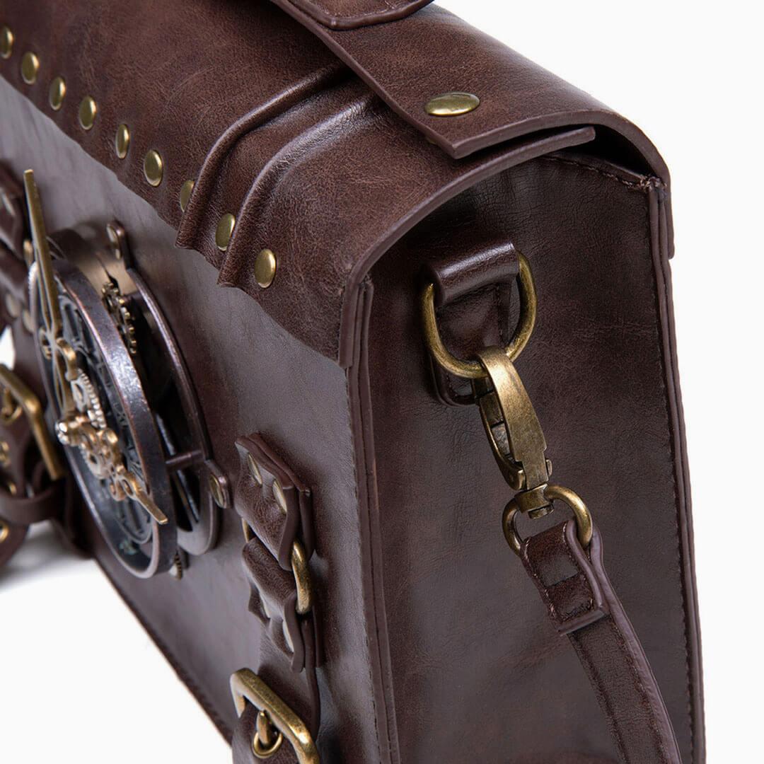Time Fly Back Clock Trim Crossbody Messager Bag - Coffee