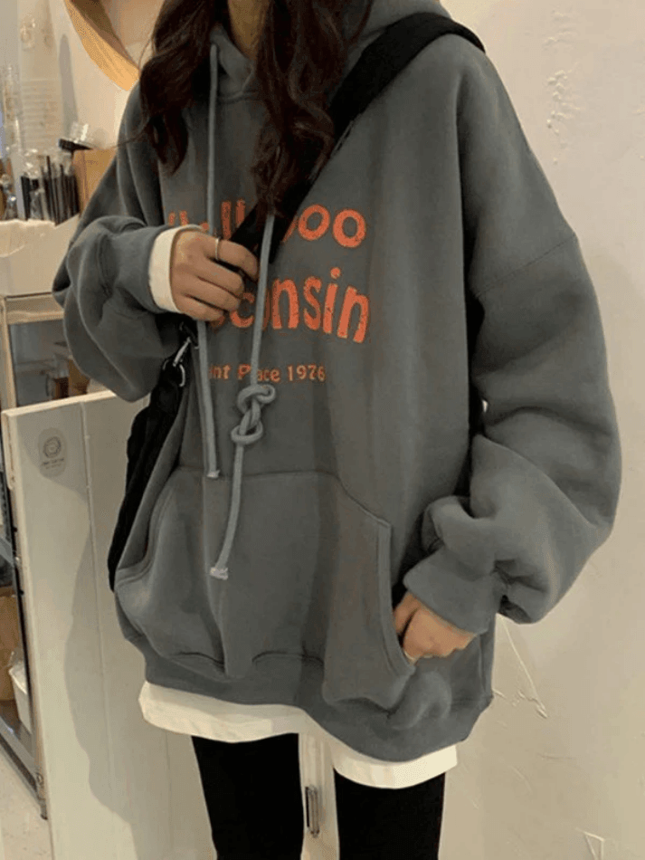 Vintage Gray Pullover Graphic Hoodie