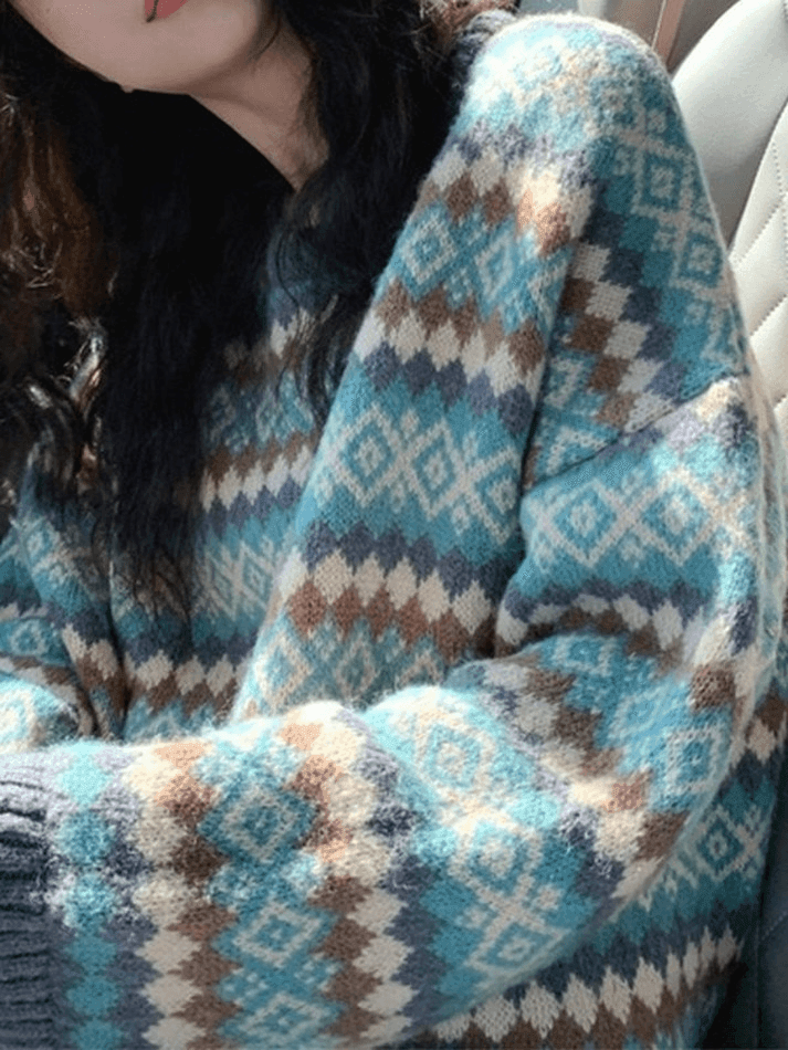 Vintage Jacquard Crew Neck Sweater