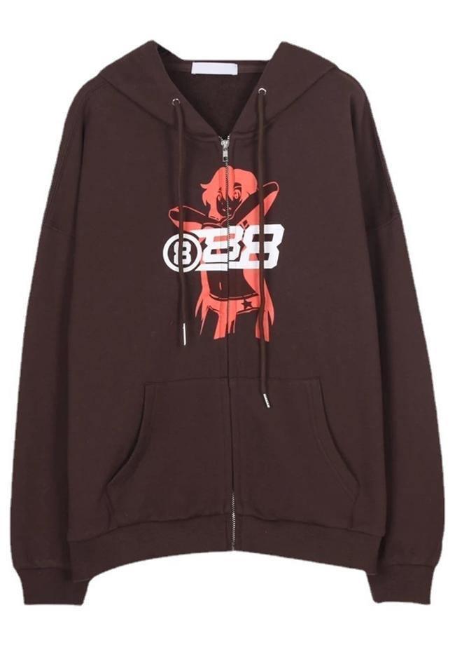 Vintage Printed Zip Up Hoodie