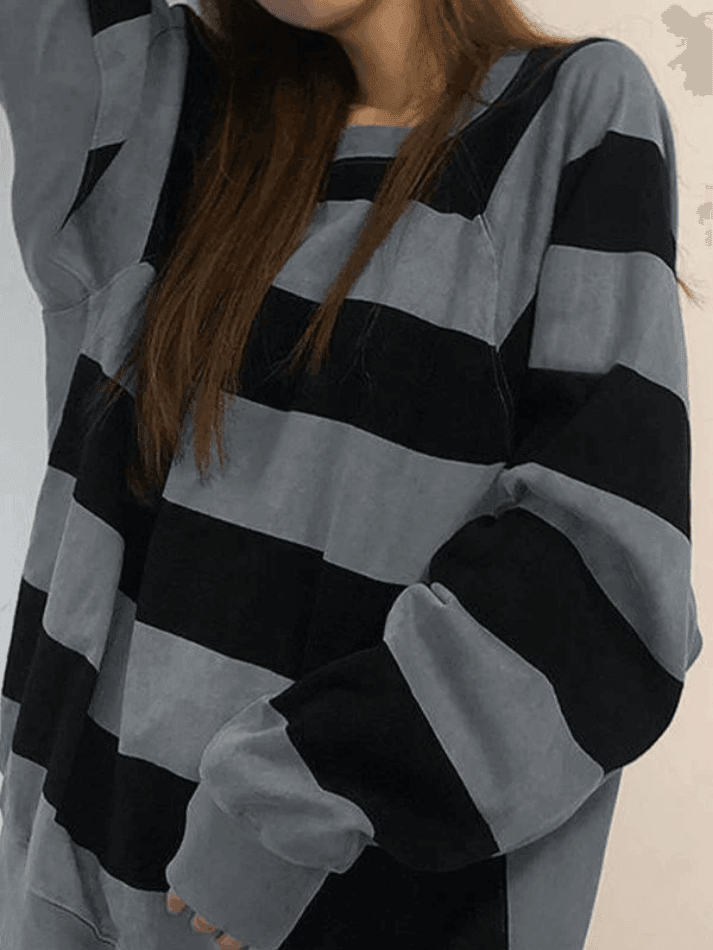 Vintage Striped Fleece Lined Pullover Sweatshirt