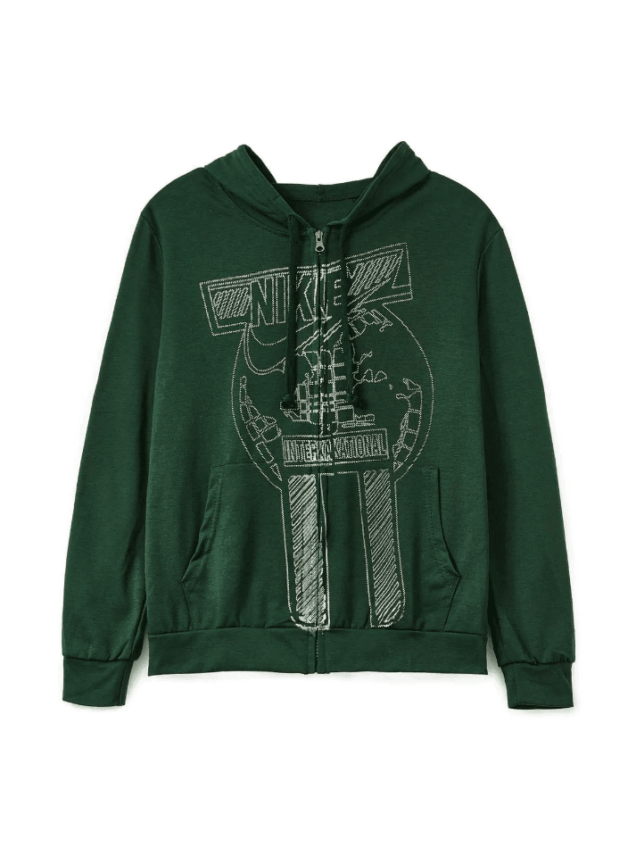 Vintage Wash Green Zip Up Hoodie