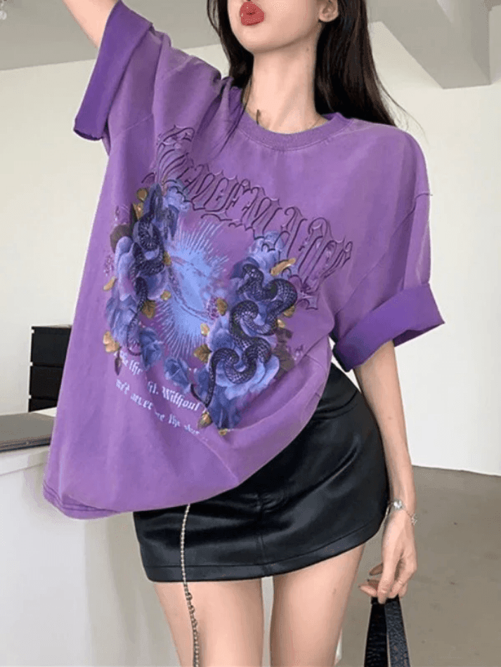 Washed Vintage Snake Graphic Short Sleeve Tee