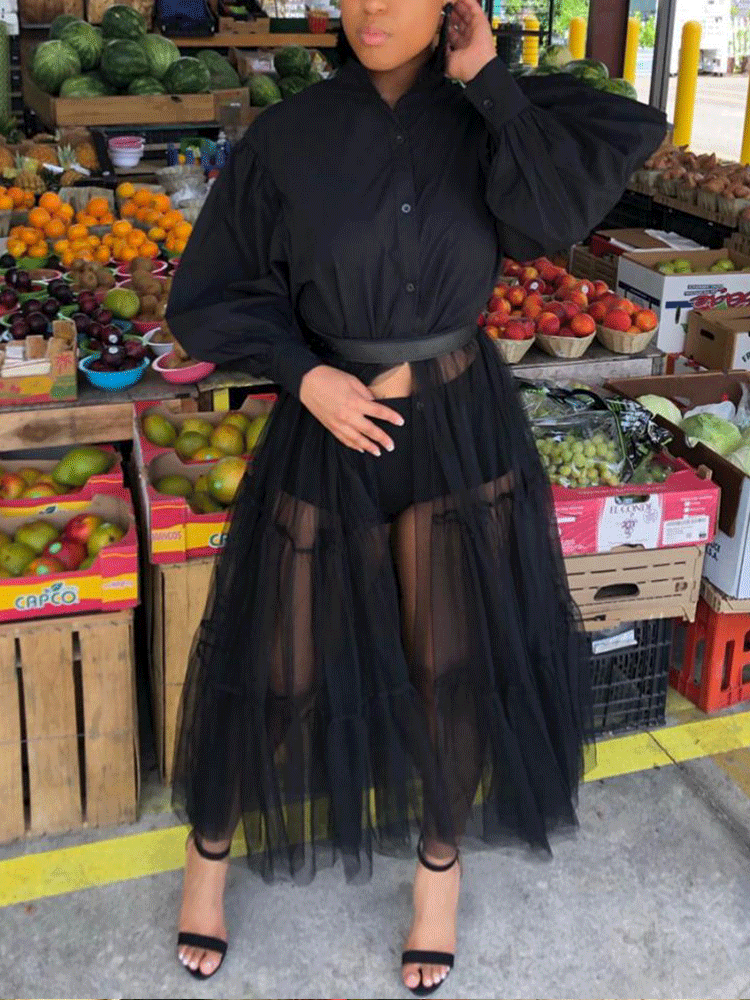 Sheer Mesh Patchwork Maxi Dress