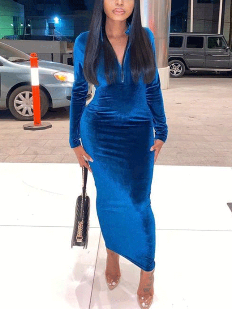 Velvet V Neck Maxi Dress