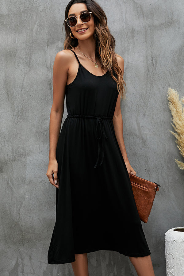 Drawstring Waist And Solid Casual Dress
