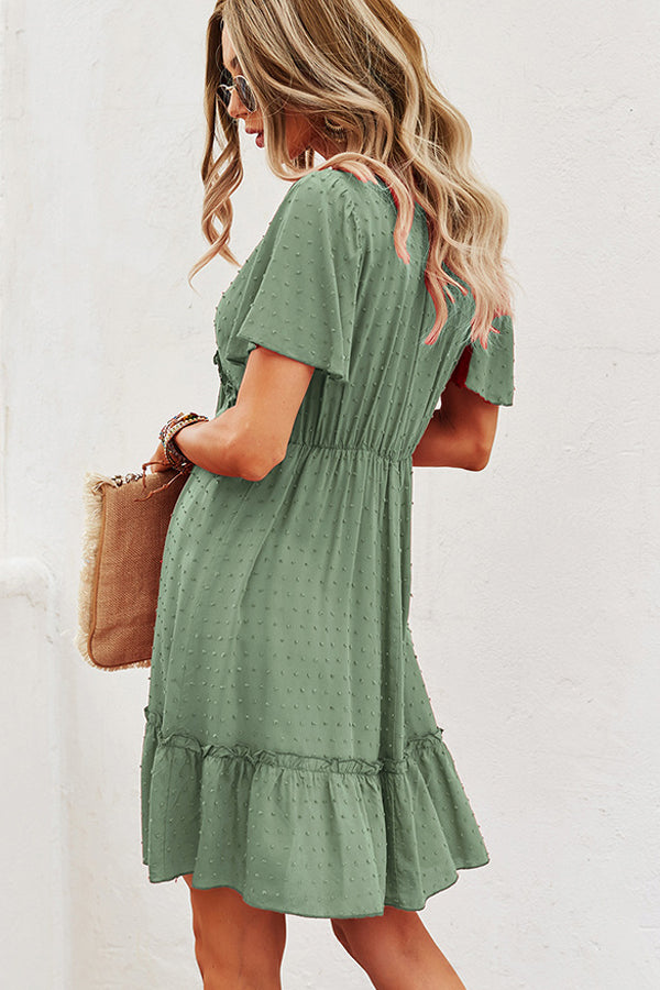Fashion V Neck High Waist Solid Casual Dress