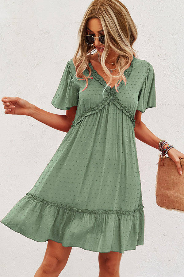 Fashion V Neck High Waist Solid Casual Dress