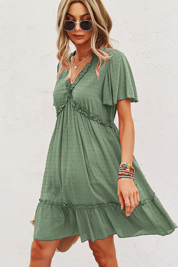 Fashion V Neck High Waist Solid Casual Dress