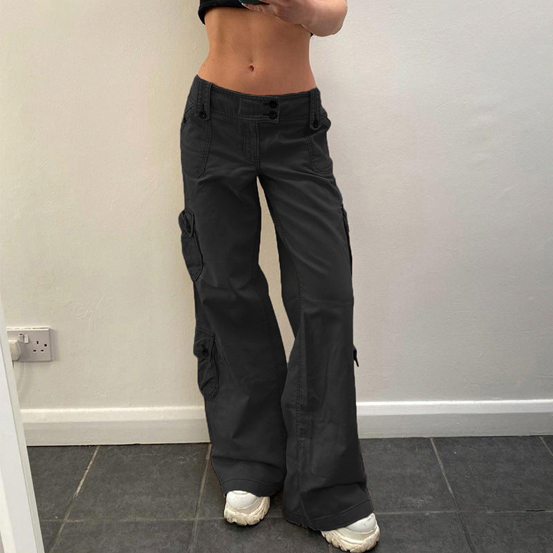 Buttoned Straight-Leg Cargo Jeans