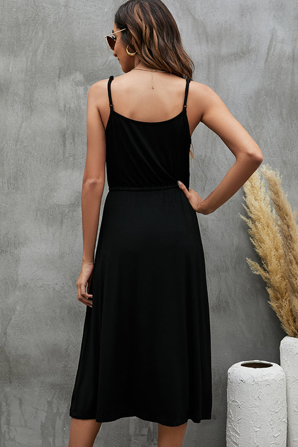 Drawstring Waist And Solid Casual Dress