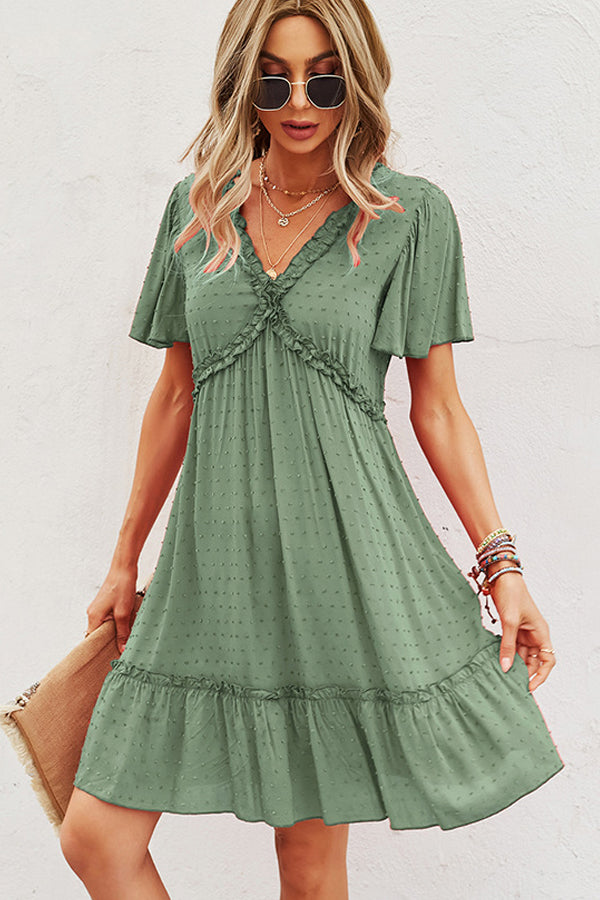 Fashion V Neck High Waist Solid Casual Dress
