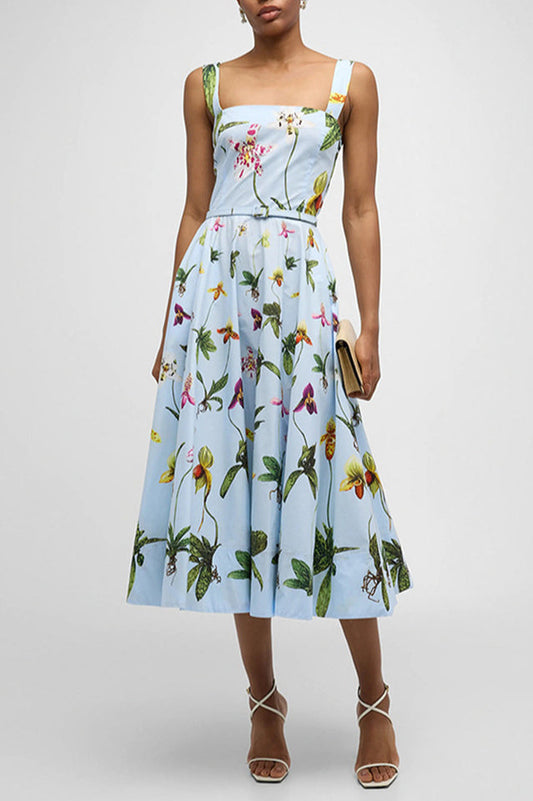 Orchids Belted Midi Tank Dress