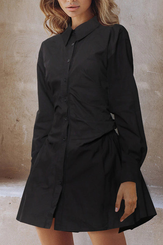 Profresh Pleated Long Sleeve Shirt Dress