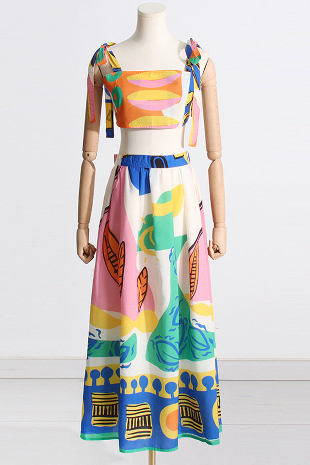 Printed Crop Top + Midi Skirt Set