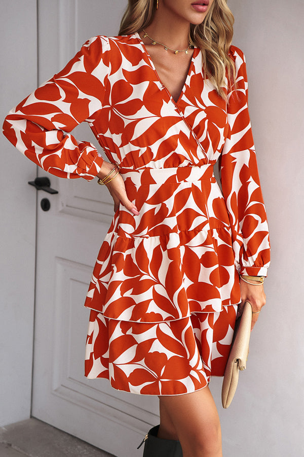 Layered Ruffle  Hem V Neck Casual Dress