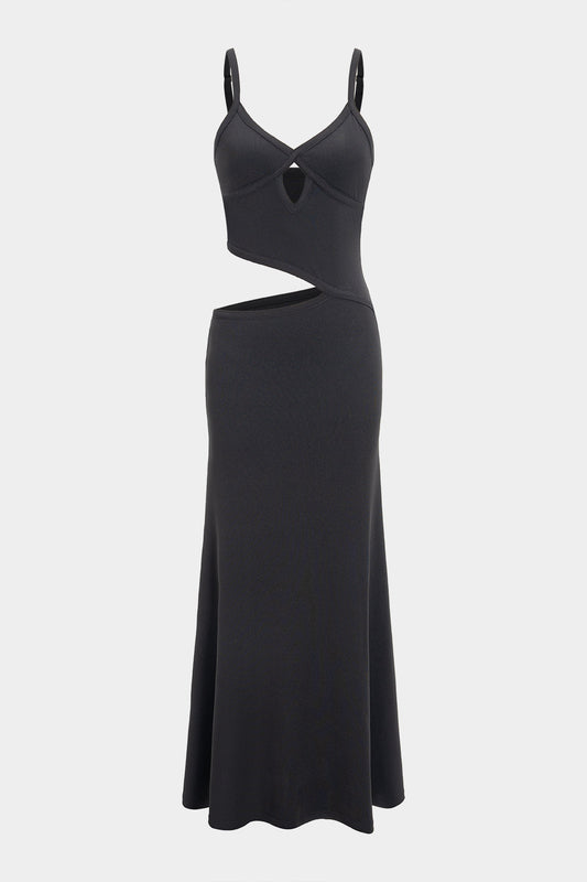 Cut Out V-Neck Patchwork Sleeveless Slip Maxi Dress